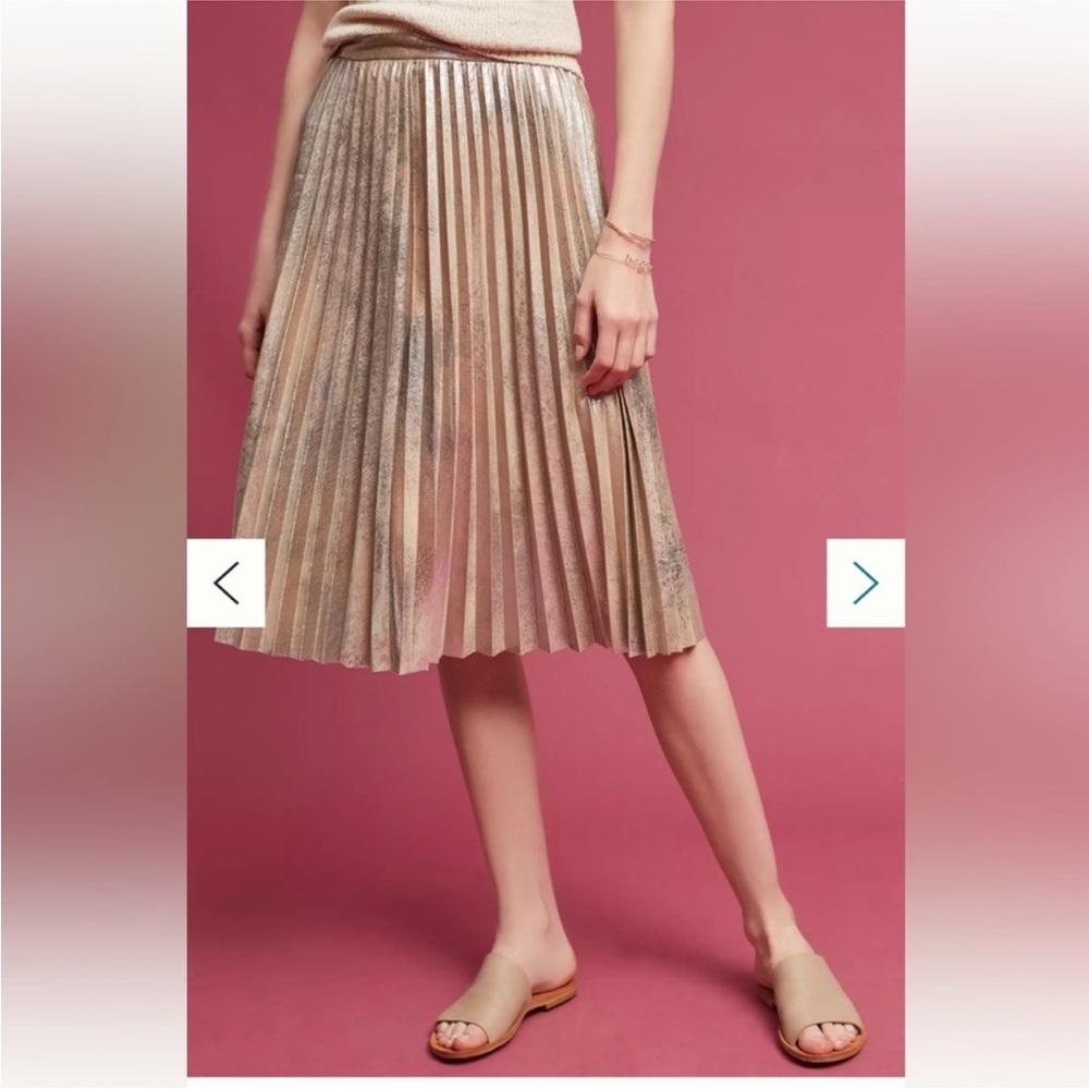 Maeve by Anthropologie Gold Pleated midi skirt